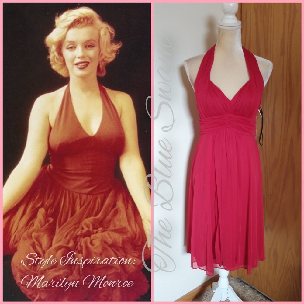 NWT Juno Red Vintage Style Halter Chiffon Dress Marilyn Monroe Inspired